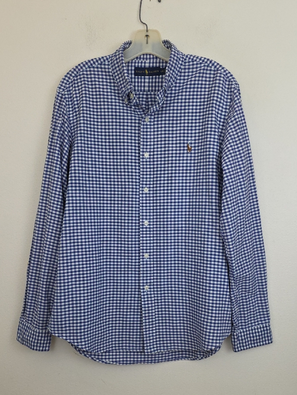 Ralph Lauren Blue & White Plaid Button Down Long Sleeve 100% Cotton Shirt L
